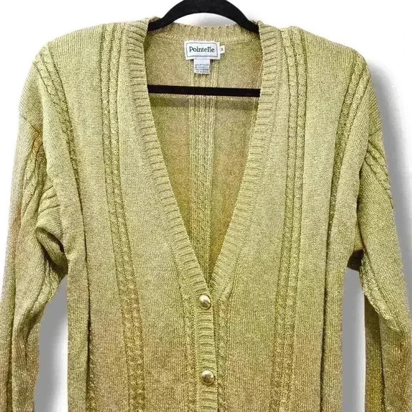 Vintage Pointelle Gold Cardigan Sweater Glitter Sweater Women Size M - Picture 4 of 9
